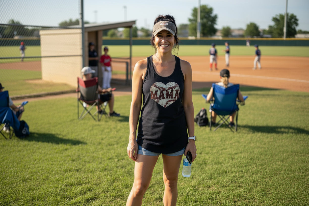 Baseball Mama Heart Tank Top - Athletic Pride Mom Spirit Black - FRONT