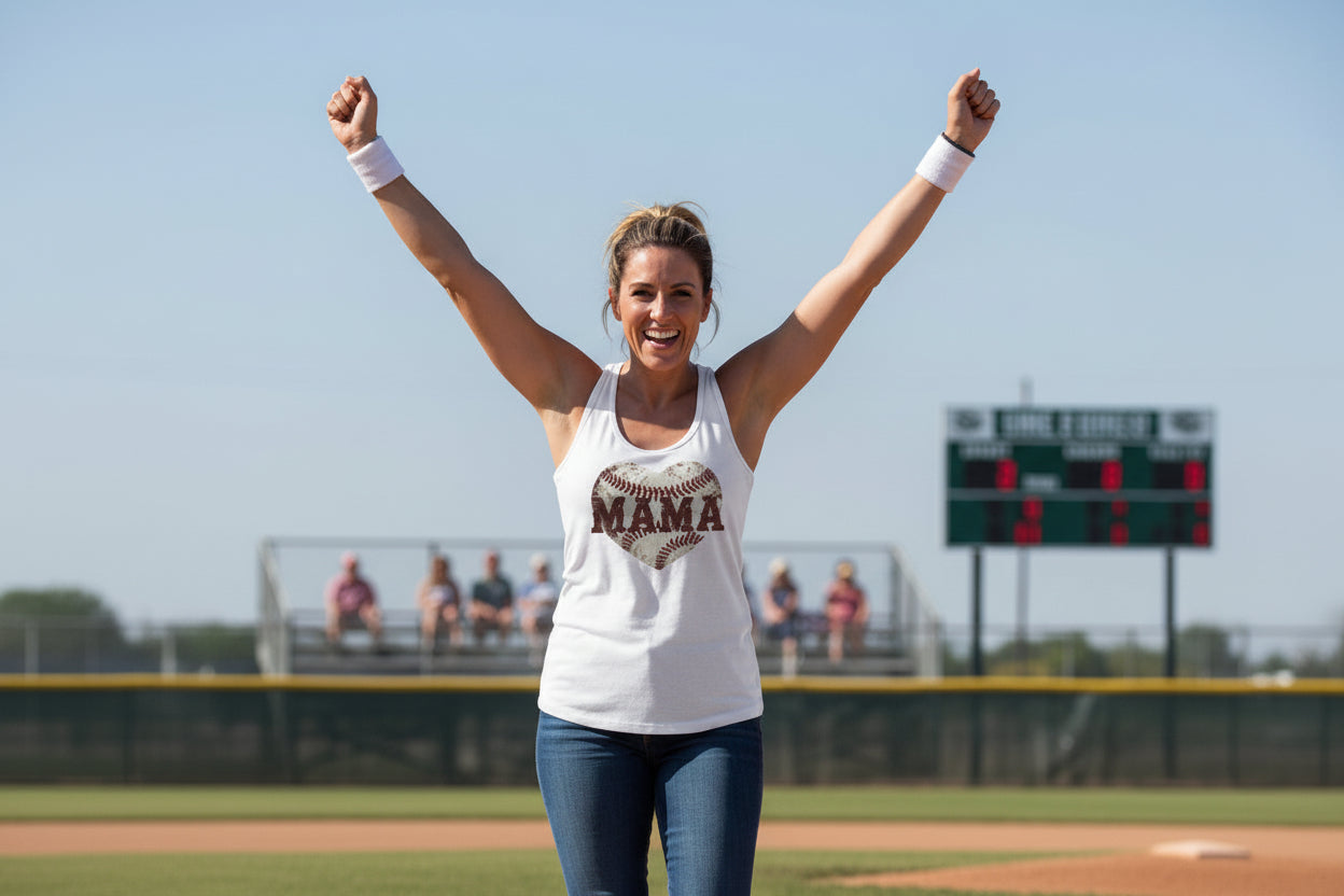 Baseball Mama Heart Tank Top - Athletic Pride Mom Spirit White - FRONT
