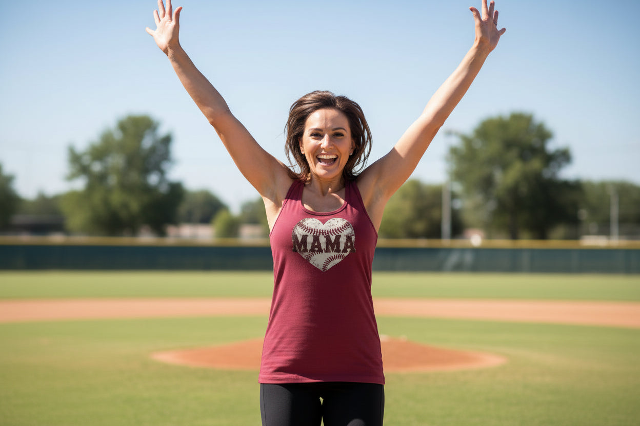 Baseball Mama Heart Tank Top - Athletic Pride Mom Spirit Scarlet - FRONT