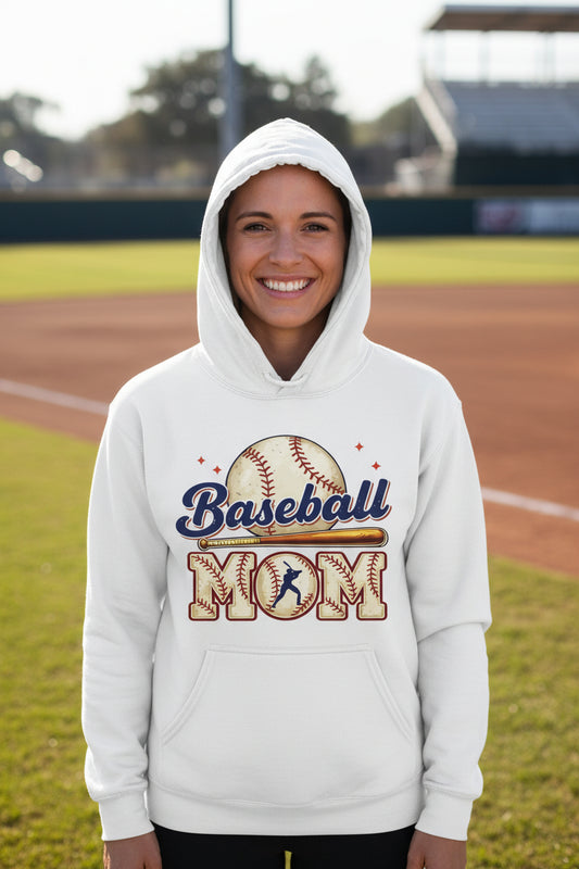 Baseball Mom Heartbeat Hoodie Proud Sports Family Design WHITE - SF500 - FRONT