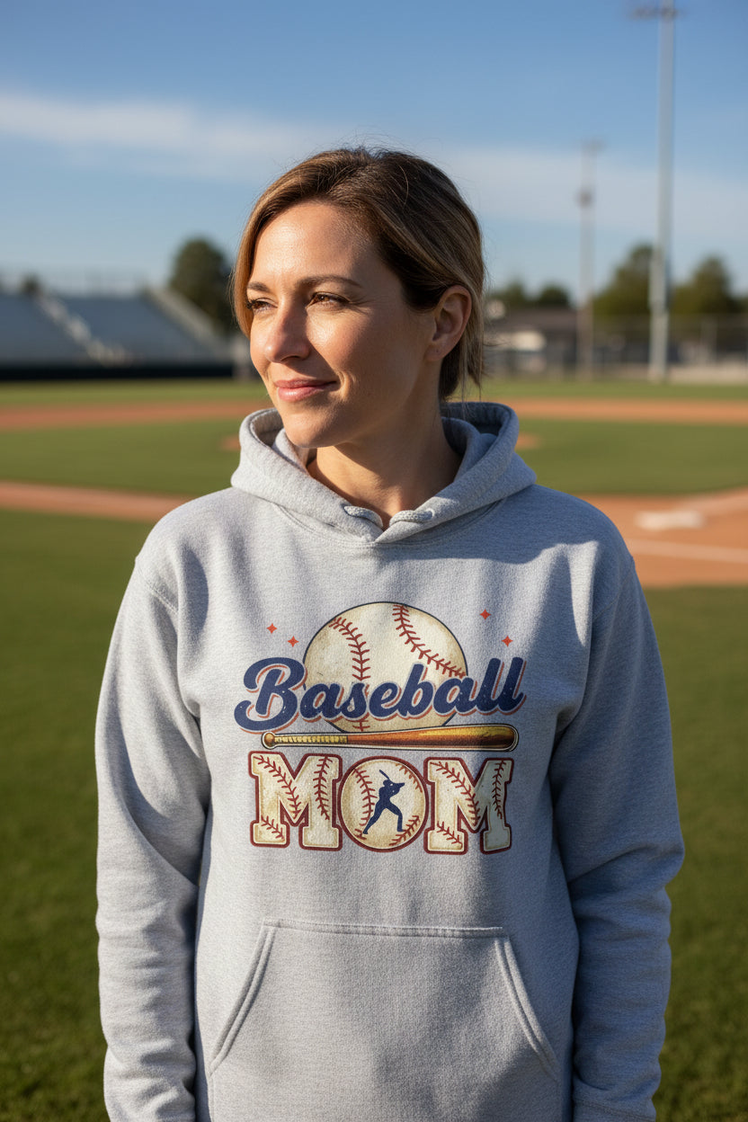 Baseball Mom Heartbeat Hoodie Proud Sports Family Design SPORT GREY - SF500 - FRONT