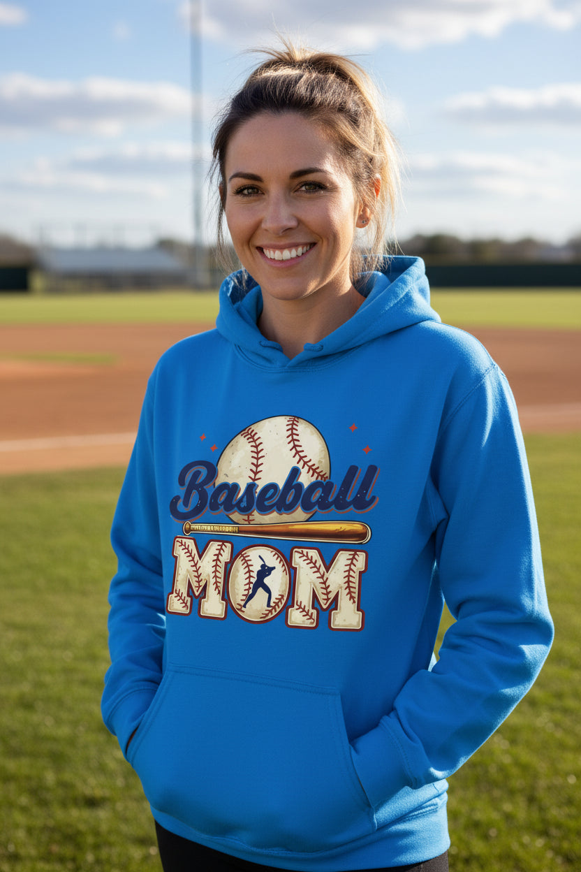 Baseball Mom Heartbeat Hoodie Proud Sports Family Design Royal - SF500 - FRONT