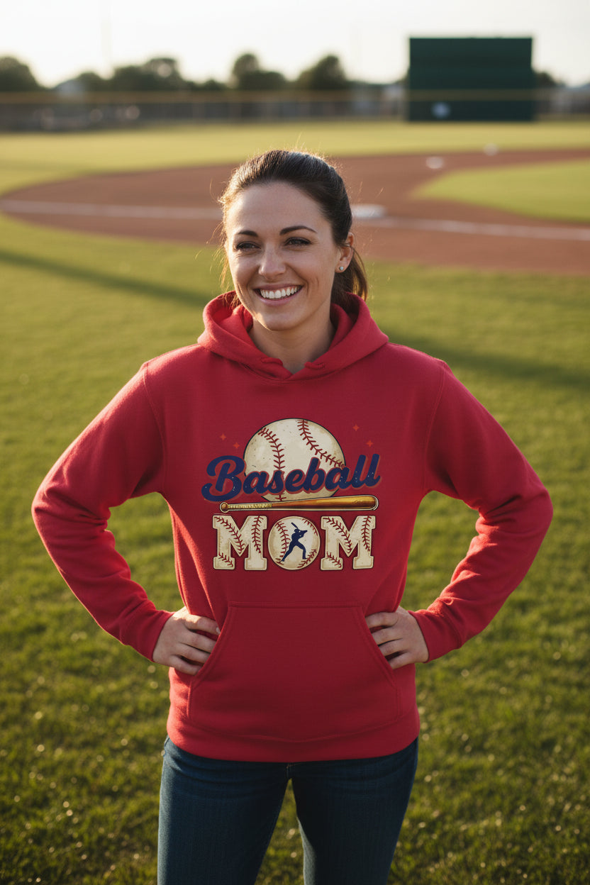 Baseball Mom Heartbeat Hoodie Proud Sports Family Design RED - SF500 - FRONT