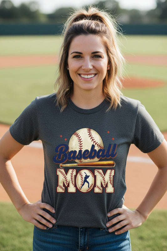 Baseball Mom Heartbeat T-Shirt Proud Sports Family Design DRK GREY HEATHER - 6004 - FRONT