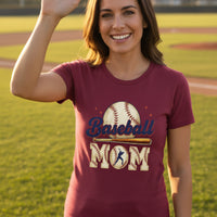 Baseball Mom Heartbeat T-Shirt Proud Sports Family Design MAROON - 6004 - FRONT