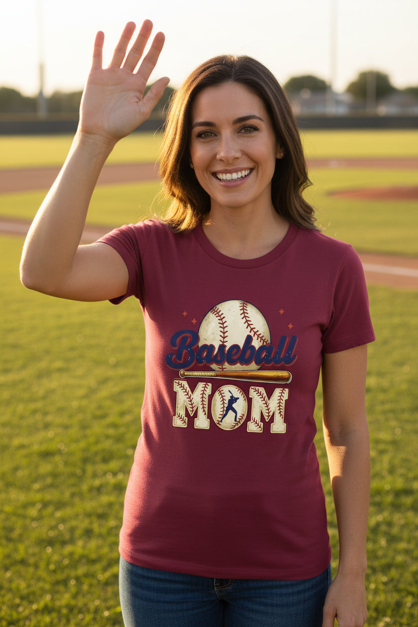 Baseball Mom Heartbeat T-Shirt Proud Sports Family Design MAROON - 6004 - FRONT