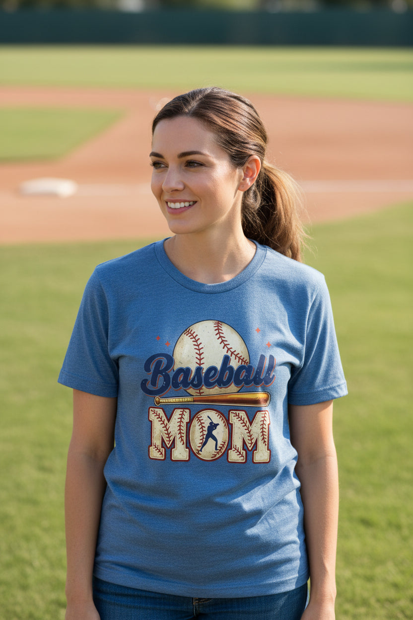 Baseball Mom Heartbeat T-Shirt Proud Sports Family Design HTHR TRUE ROYAL - 6004 - FRONT