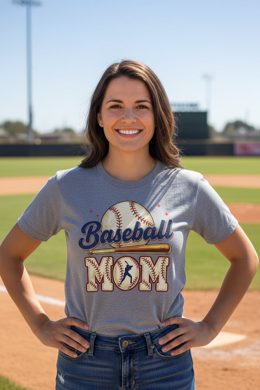 Baseball Mom Heartbeat T-Shirt Proud Sports Family Design ATHLETIC HEATHER - 6004 - FRONT