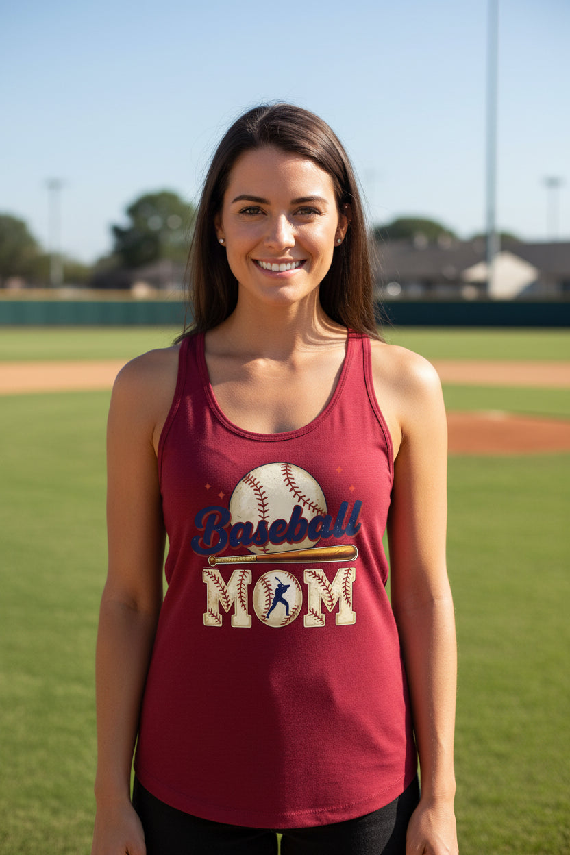Baseball Mom Heartbeat Tank Top Proud Sports Family Design Scarlet - N1533 - FRONT