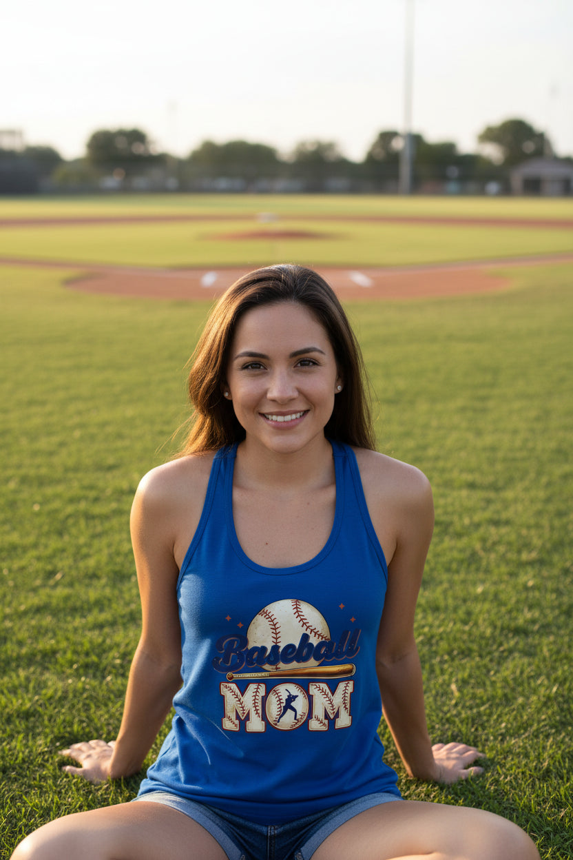 Baseball Mom Heartbeat Tank Top Proud Sports Family Design Royal - N1533 - FRONT