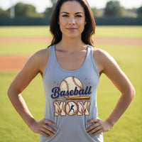 Baseball Mom Heartbeat Tank Top Proud Sports Family Design Heather Gray - N1533 - FRONT