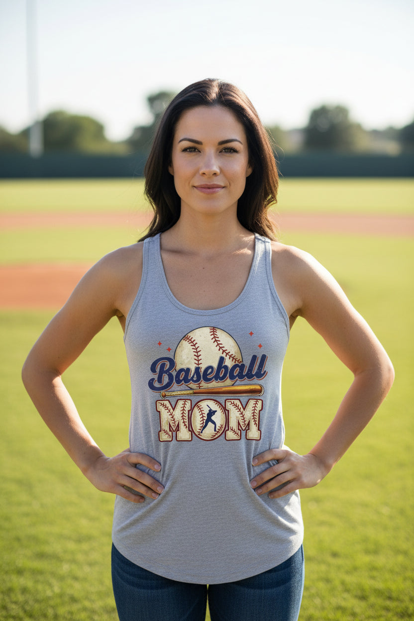 Baseball Mom Heartbeat Tank Top Proud Sports Family Design Heather Gray - N1533 - FRONT