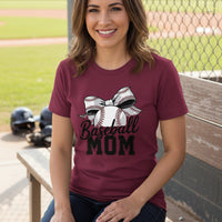 Baseball Mom Life – Chic Bow Game Day Statement T-Shirt MAROON - 6004 - FRONT