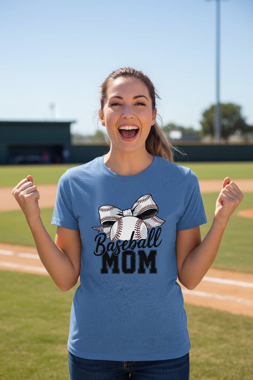Baseball Mom Life – Chic Bow Game Day Statement T-Shirt HTHR TRUE ROYAL - 6004 - FRONT
