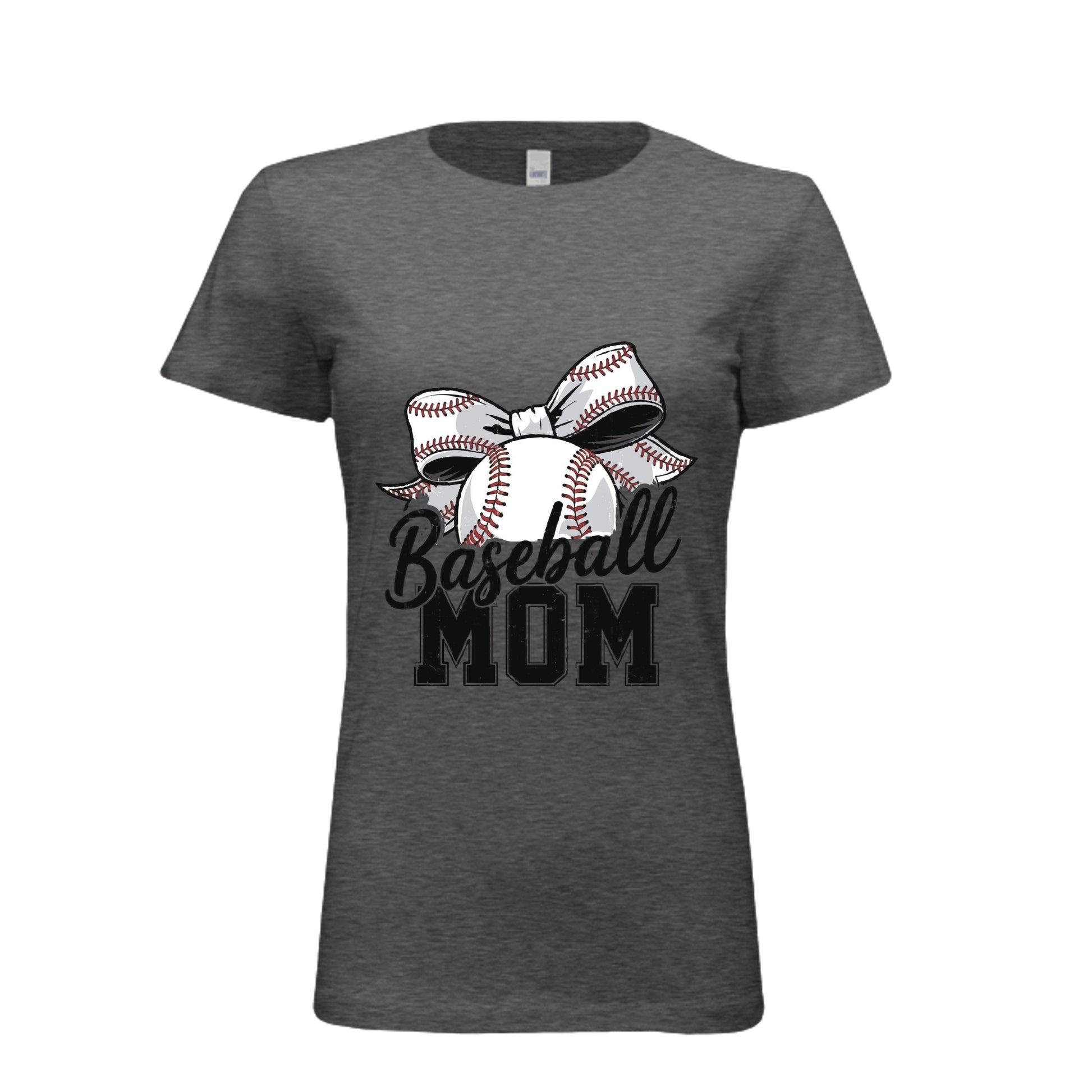 Baseball Mom Life – Chic Bow Game Day Statement T-Shirt DRK GREY HEATHER - 6004 - FRONT