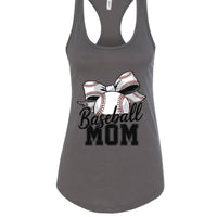 Baseball Mom Life – Chic Bow Game Day Statement Tank Top Dark Gray - N1533 - FRONT