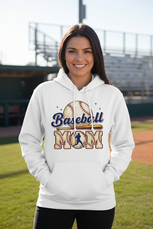 Baseball Mom Passion Player Silhouette Design Hoodie WHITE - SF500 - FRONT