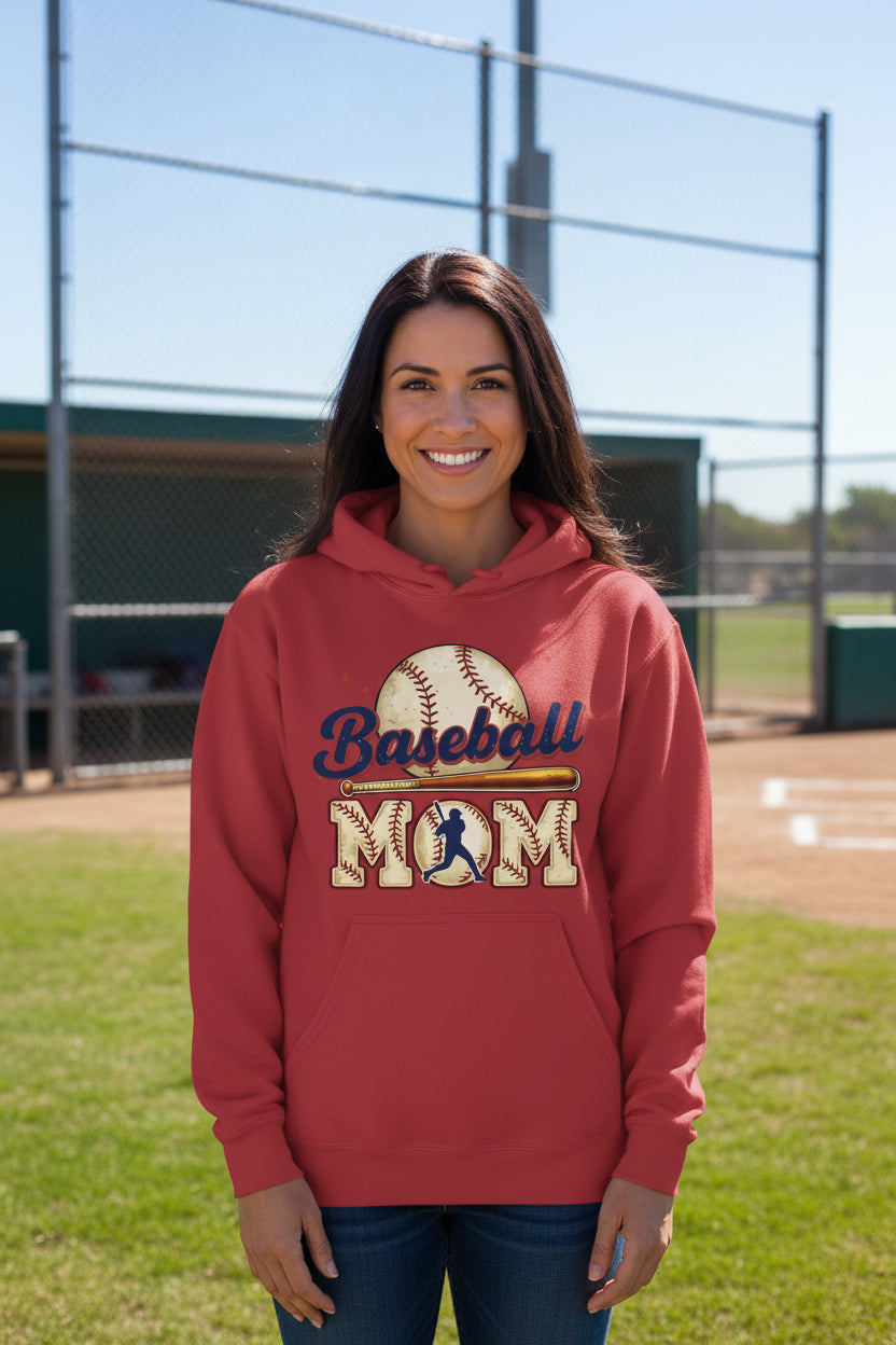 Baseball Mom Passion Player Silhouette Design Hoodie RED - SF500 - FRONT