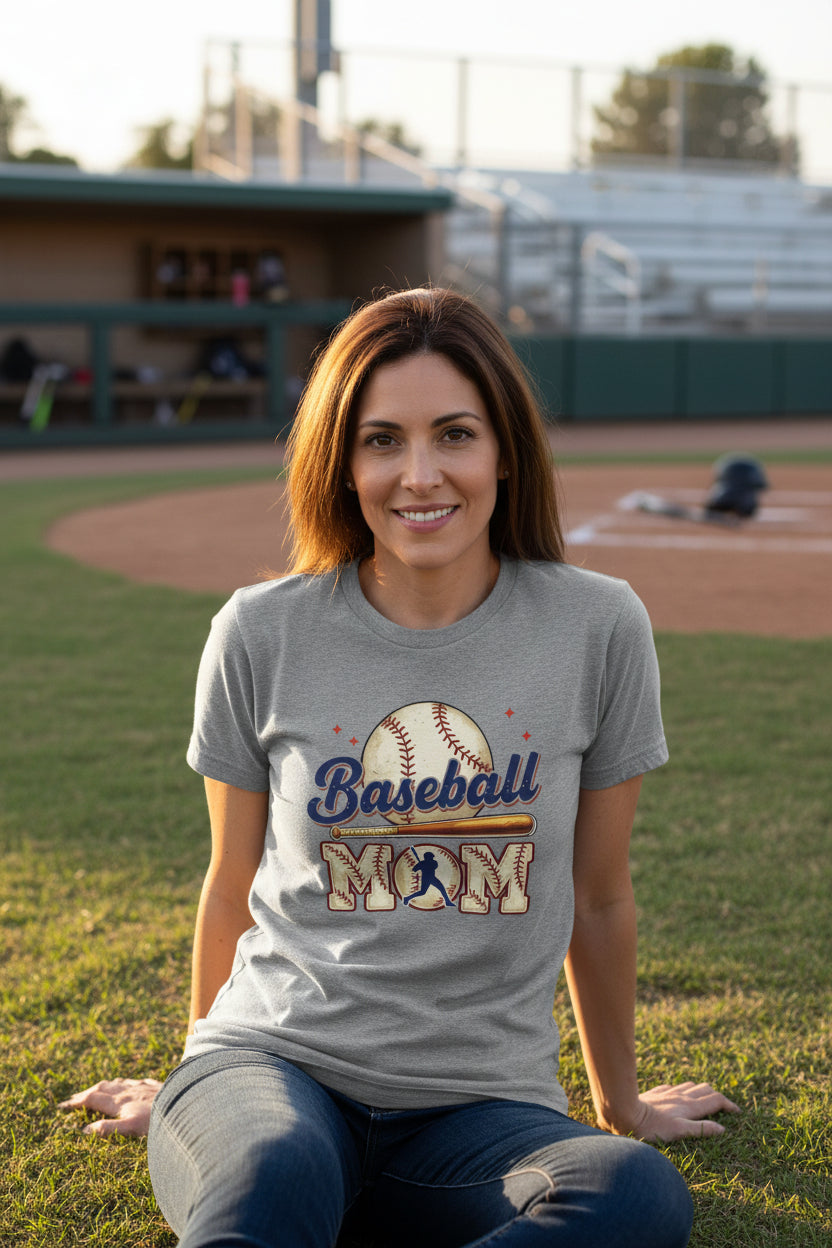 Baseball Mom Passion Player Silhouette Design T-Shirt ATHLETIC HEATHER - 6004 - FRONT