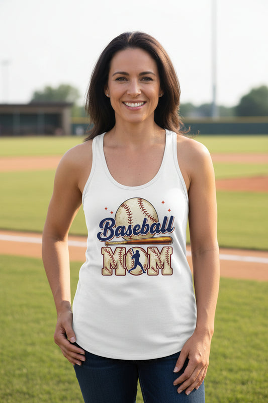 Baseball Mom Passion Player Silhouette Design Tank Top White - N1533 - FRONT