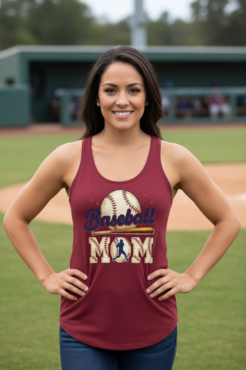 Baseball Mom Passion Player Silhouette Design Tank Top  Scarlet - N1533 - FRONT