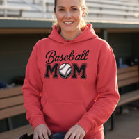 Baseball Mom Script Design with Ball Graphic – Game Day Spirit Style Hoodie RED - FRONT