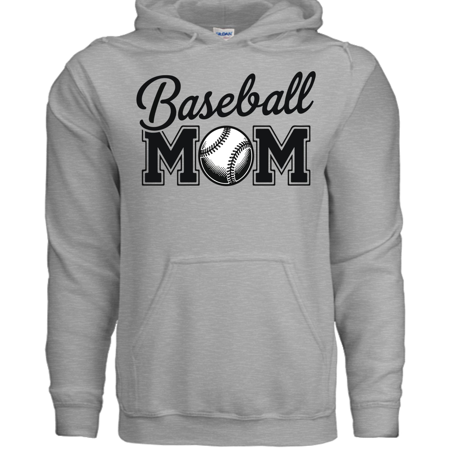 Baseball Mom Script Design with Ball Graphic – Game Day Spirit Style Hoodie SPORT GREY - FRONT