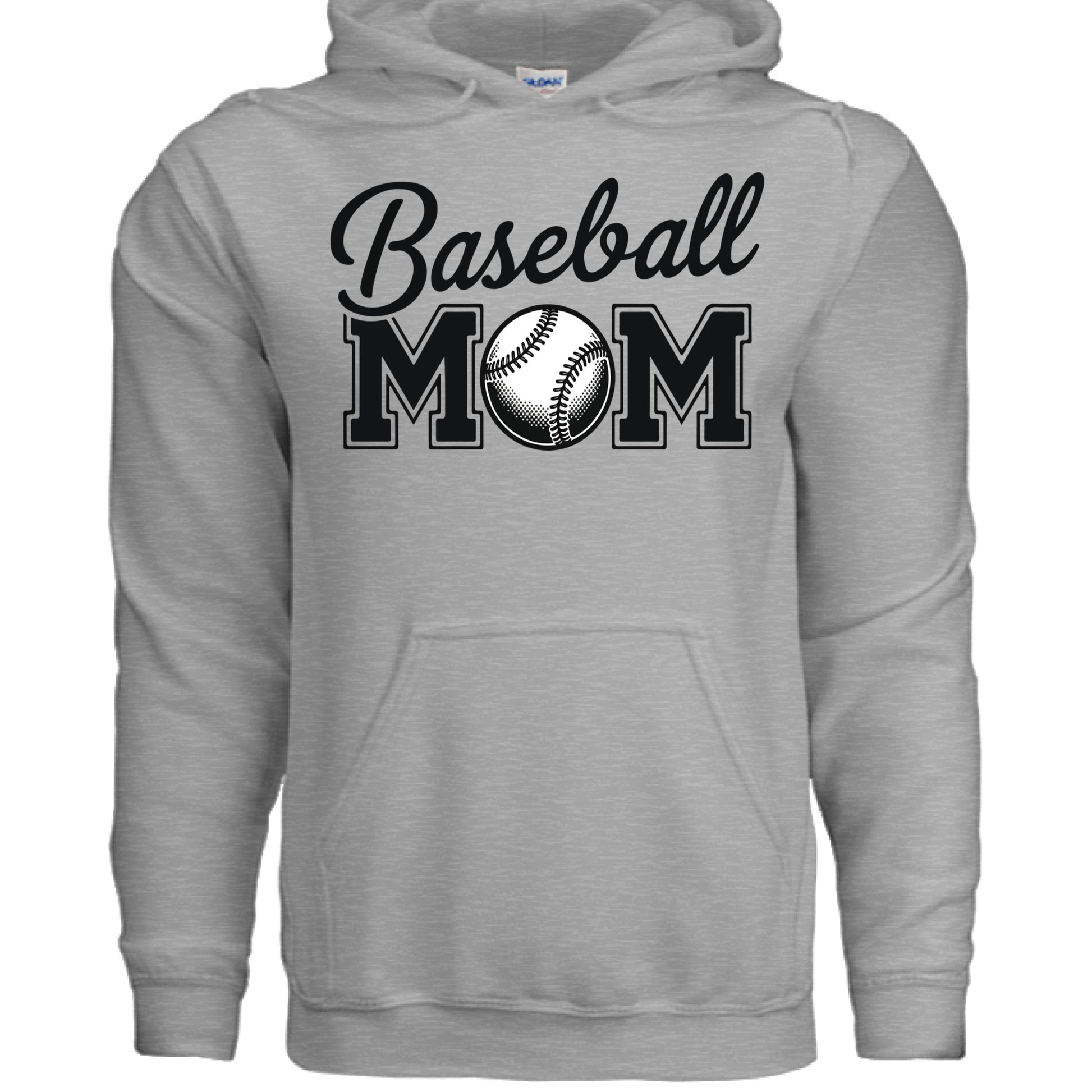 Baseball Mom Script Design with Ball Graphic – Game Day Spirit Style Hoodie SPORT GREY - FRONT