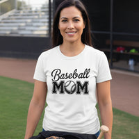 Baseball Mom Script Design with Ball Graphic – Game Day Spirit Style T-Shirt WHITE - FRONT