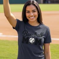 Baseball Mom Script Design with Ball Graphic – Game Day Spirit Style T-Shirt NAVY - FRONT