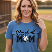 Baseball Mom Script Design with Ball Graphic – Game Day Spirit Style T-Shirt HTHR TRUE ROYAL - FRONT