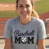 Baseball Mom Script Design with Ball Graphic – Game Day Spirit Style T-Shirt ATHLETIC HEATHER - FRONT
