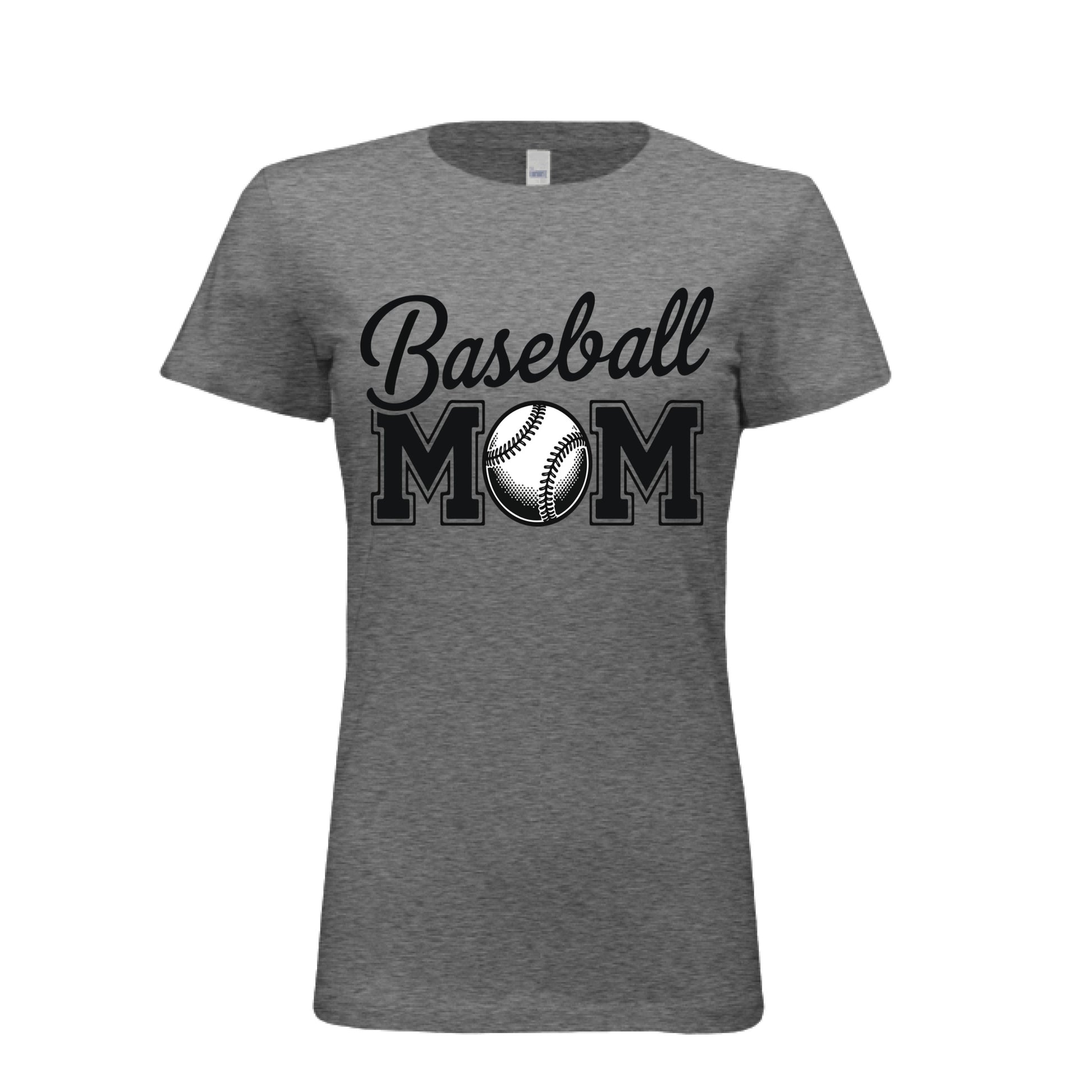Baseball Mom Script Design with Ball Graphic – Game Day Spirit Style T-Shirt DEEP HEATHER - FRONT