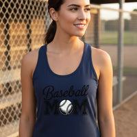 Baseball Mom Script Design with Ball Graphic – Game Day Spirit Style Tank Top Midnight Navy - FRONT