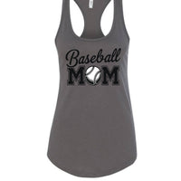 Baseball Mom Script Design with Ball Graphic – Game Day Spirit Style Tank Top Dark Gray - FRONT