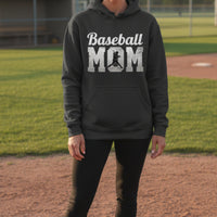 Baseball Mom Supporter Vintage Hoodie with Silhouette Athletic Design BLACK- FRONT
