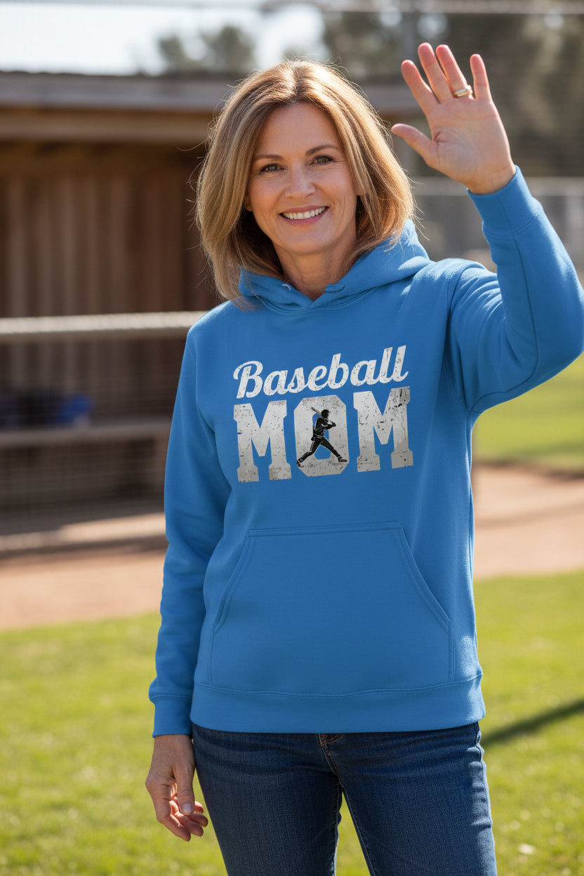 Baseball Mom Supporter Vintage Hoodie with Silhouette Athletic Design Royal - FRONT