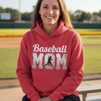 Baseball Mom Supporter Vintage Hoodie with Silhouette Athletic Design RED - FRONT