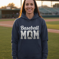 Baseball Mom Supporter Vintage Hoodie with Silhouette Athletic Design NAVY - FRONT