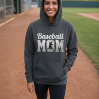 Baseball Mom Supporter Vintage Hoodie with Silhouette Athletic Design DARK HEATHER - FRONT
