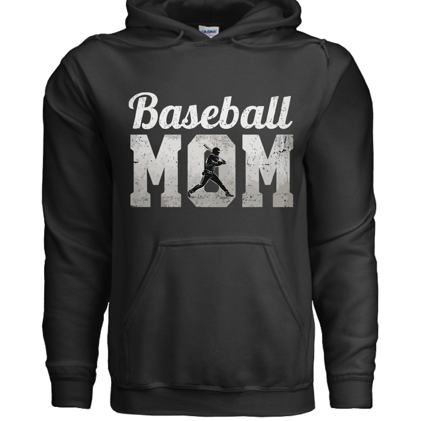 Baseball Mom Supporter Vintage Hoodie with Silhouette Athletic Design BLACK - FRONT