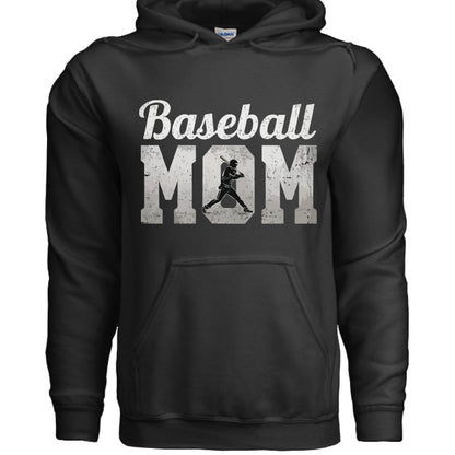 Baseball Mom Supporter Vintage Hoodie with Silhouette Athletic Design BLACK - FRONT