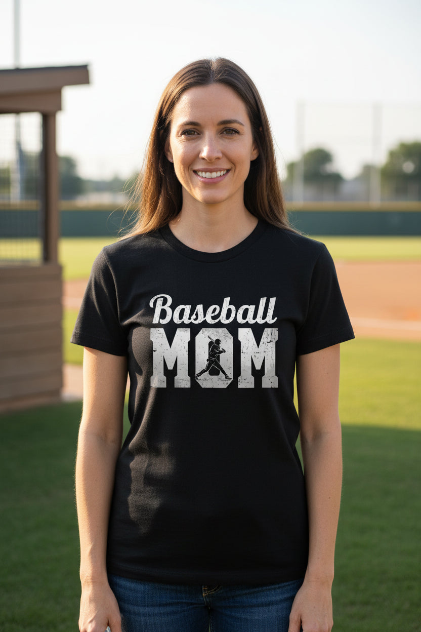Baseball Mom Supporter Vintage T-Shirt with Silhouette Athletic Design BLACK - FRONT