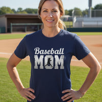 Baseball Mom Supporter Vintage T-Shirt with Silhouette Athletic Design NAVY - FRONT