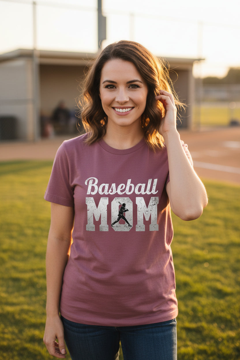 Baseball Mom Supporter Vintage T-Shirt with Silhouette Athletic Design MAROON - FRONT