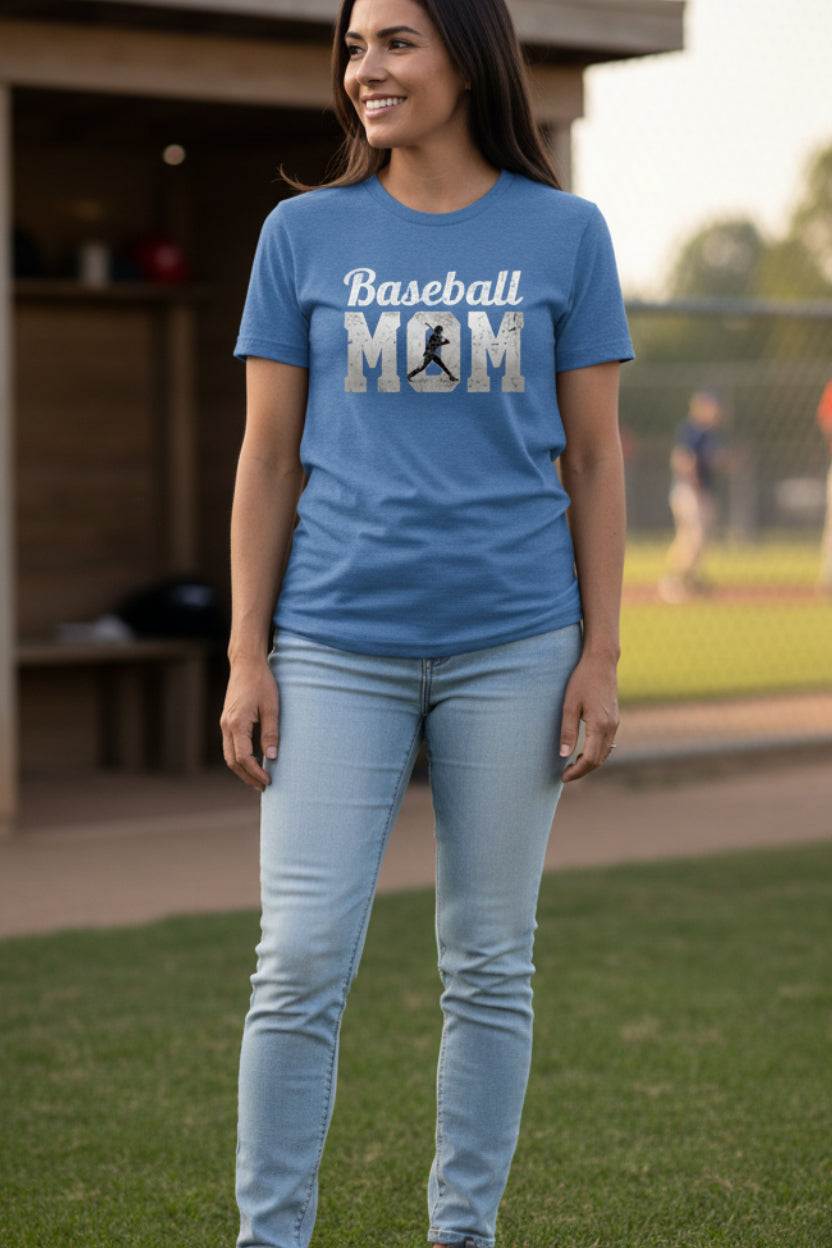 Baseball Mom Supporter Vintage T-Shirt with Silhouette Athletic Design HTHR TRUE ROYAL - FRONT