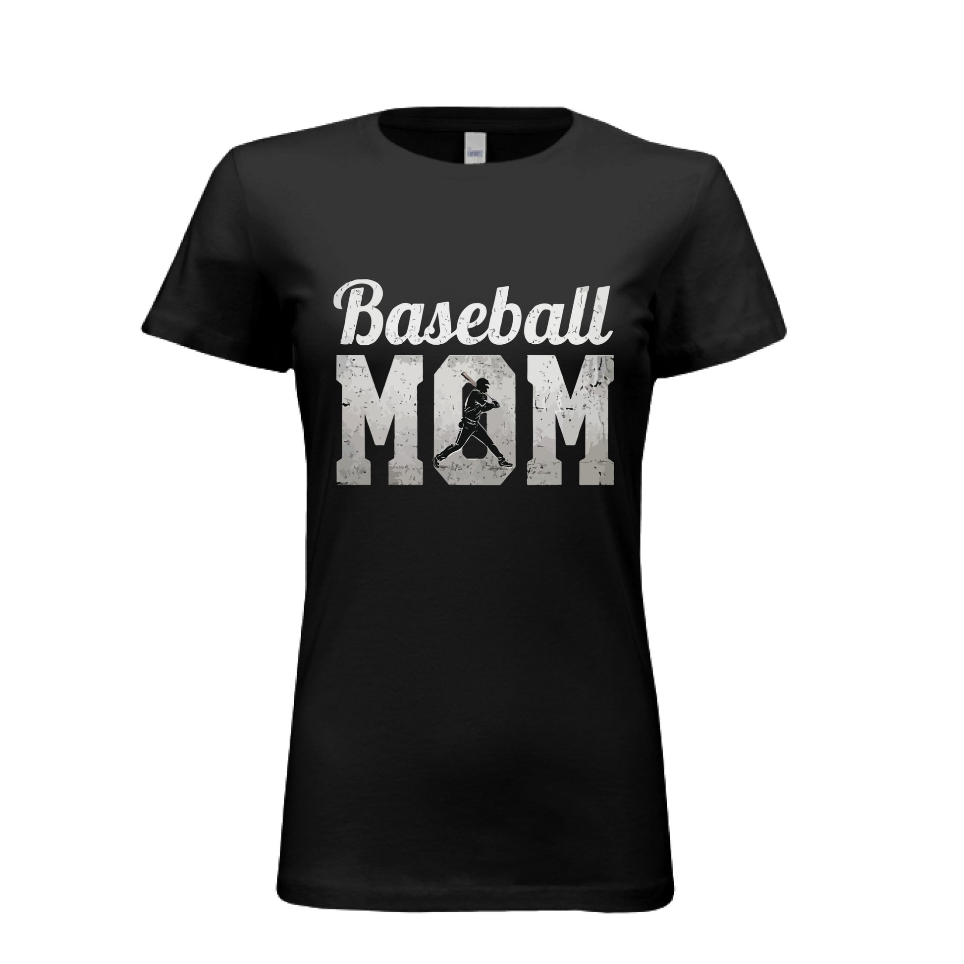 Baseball Mom Supporter Vintage T-Shirt with Silhouette Athletic Design BLACK- FRONT