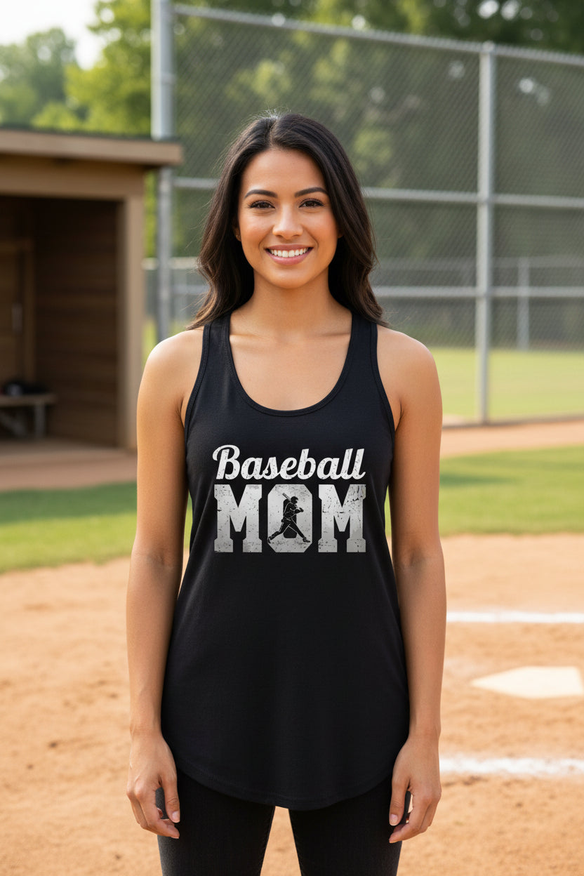 Baseball Mom Supporter Vintage Tank Top with Silhouette Athletic Design Black - FRONT