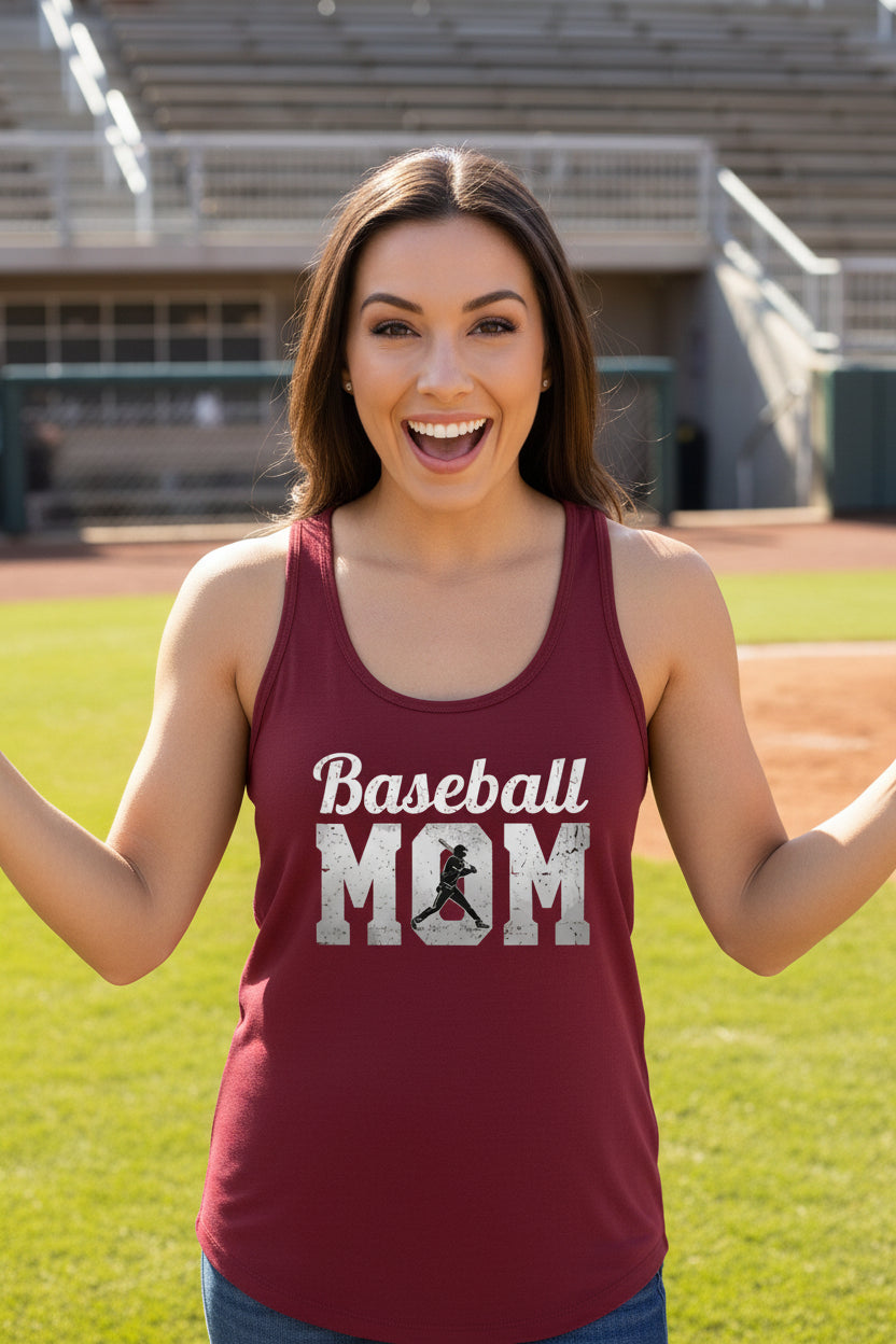 Baseball Mom Supporter Vintage Tank Top with Silhouette Athletic Design Scarlet - FRONT