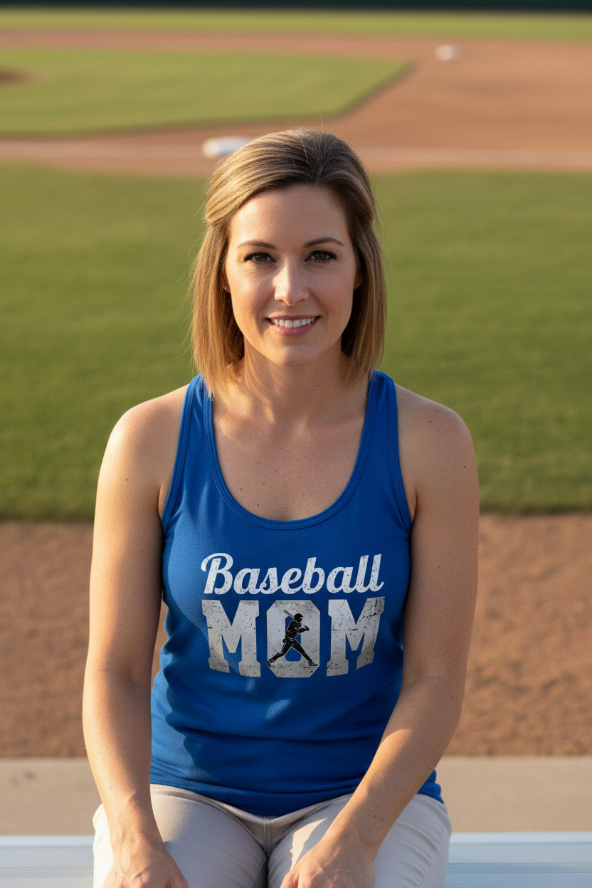 Baseball Mom Supporter Vintage Tank Top with Silhouette Athletic Design Royal - FRONT